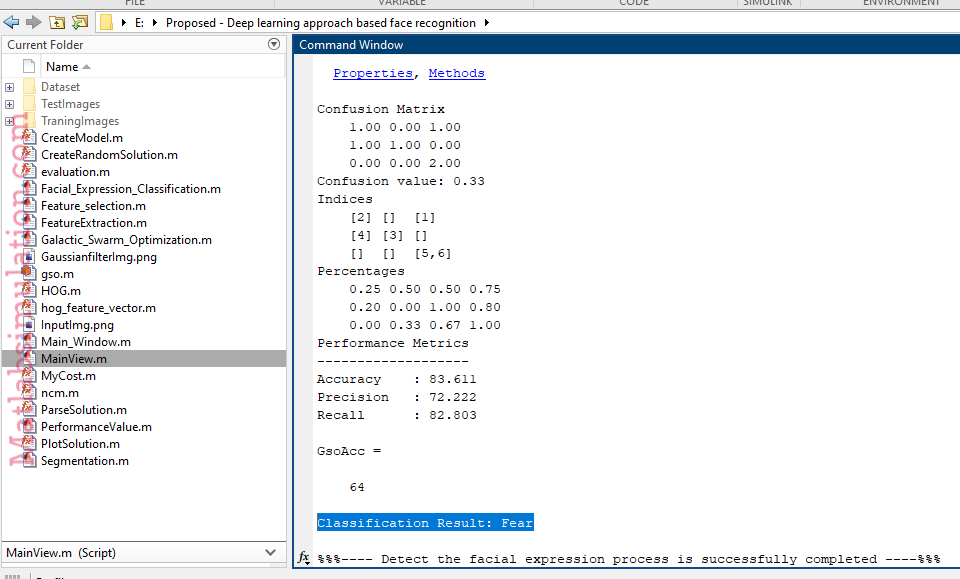 Classification Result in Console Window